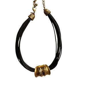 Chico's Black Multi Cord Choker Gold Accented Necklace 9" L